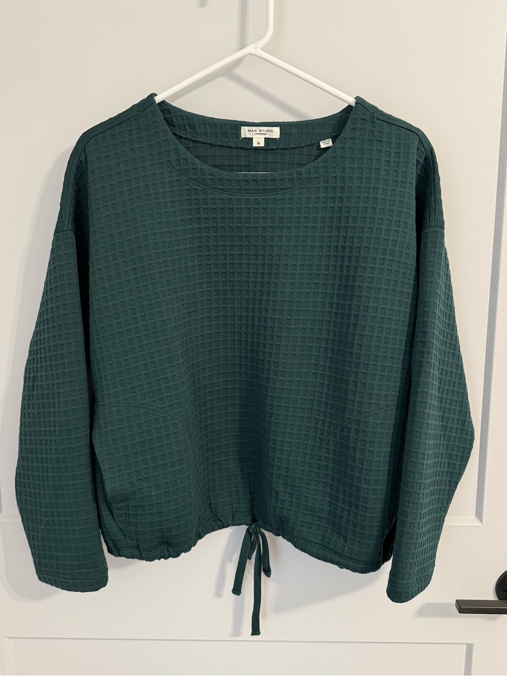 Max Studio London Forest Green Textured Drawstring Hem Top Medium